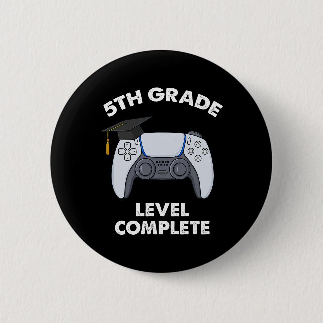 5th Grade Level Complete Graduation Gamer Boys Sch 6 Cm Round Badge (Front)