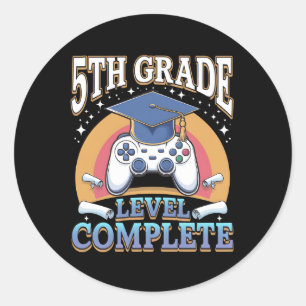 5th Grade Level Complete Graduation Gaming Gamer Classic Round Sticker