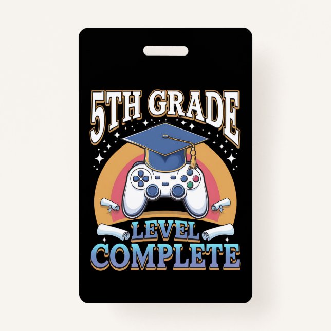 5th Grade Level Complete Graduation Gaming Gamer ID Badge (Front)