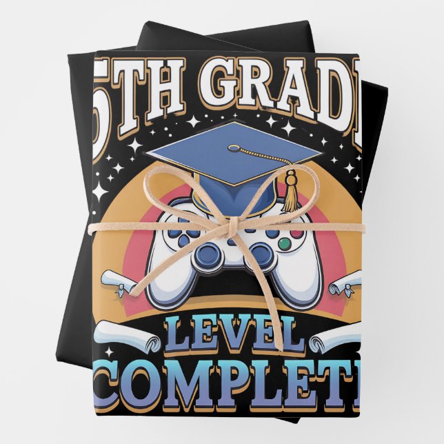 5th Grade Level Complete Graduation Gaming Gamer Wrapping Paper Sheet (In situ)
