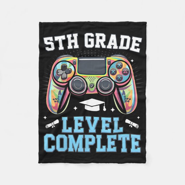 5th Grade Level Complete Last Day Of School Gamer  Fleece Blanket (Front)