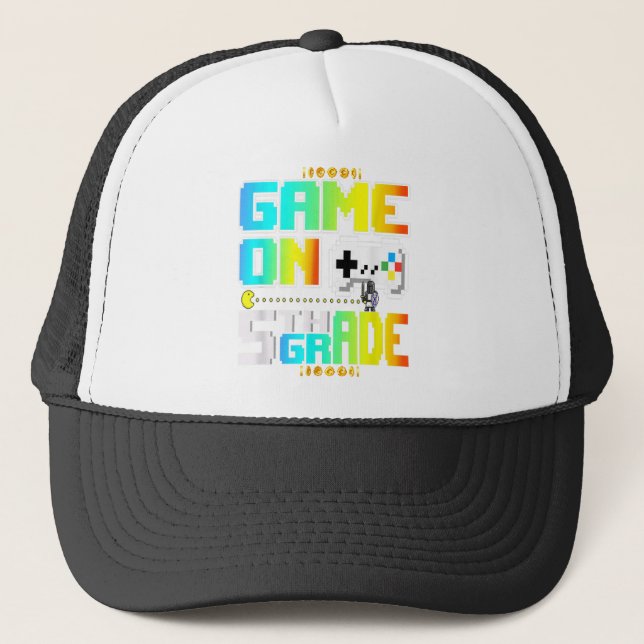 5th Grade Level Unlocked Back To School Game Contr Trucker Hat (Front)