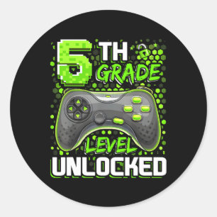 5th Grade Level Unlocked Gaming Gamer Boys Back To Classic Round Sticker