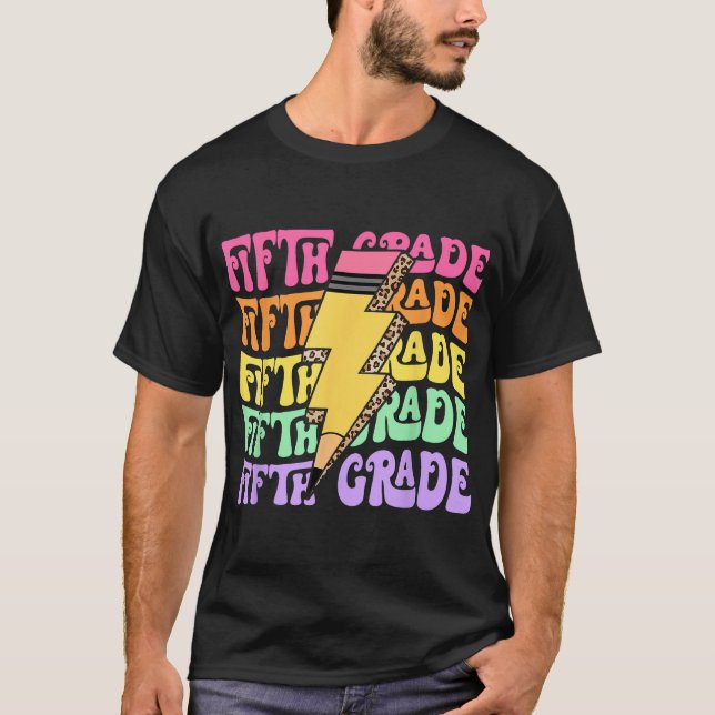 5Th Grade Lightning Bolt Pencil Teacher Student  T-Shirt (Front)