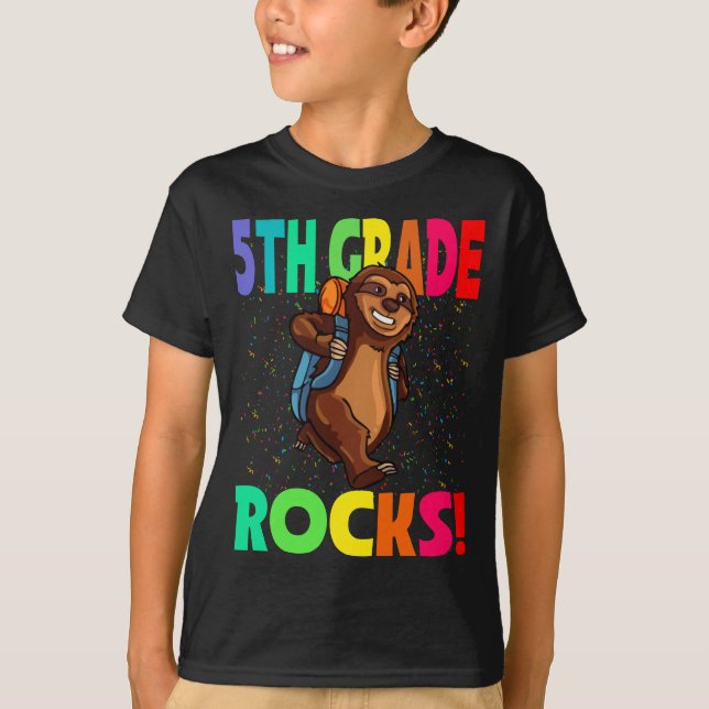 5th Grade Rocks Sloth Back To School T-Shirt (Front)