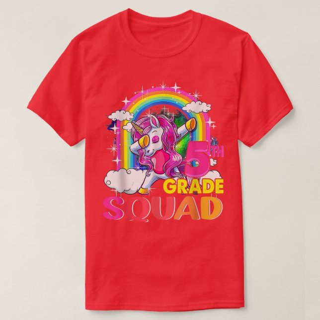 5th Grade Squad Dabbing Unicorn Girls Kids Back To T-Shirt (Design Front)
