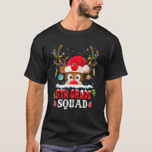 5th Grade Squad Plaid Reindeer Santa Hat Teacher C T-Shirt