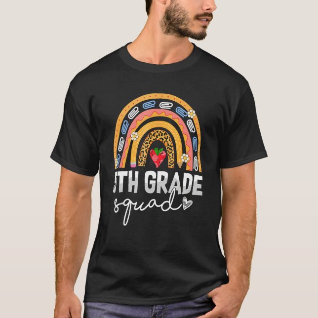5th Grade Squad Rainbow Leopard Print Team Back to T-Shirt (Front)
