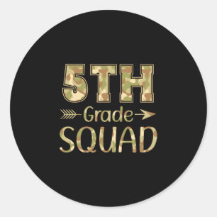 5th grade squad teacher & student camo back to classic round sticker