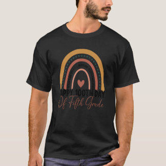 5th Grade Teacher 100th Day Of School Boho Rainbow T-Shirt
