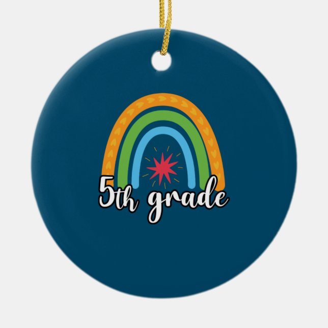 5th Grade Teacher 5th Grade Rainbow Star Ceramic Tree Decoration (Front)