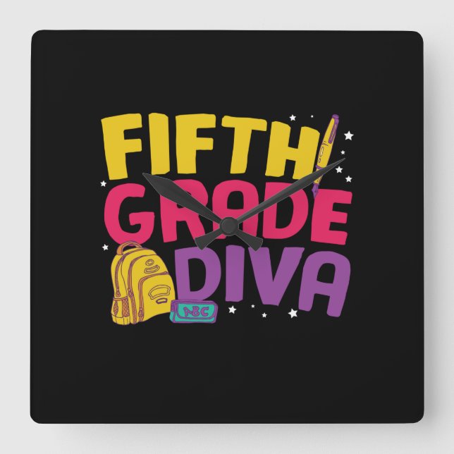 5th Grade Teacher Fifth Grade Diva Square Wall Clock (Front)