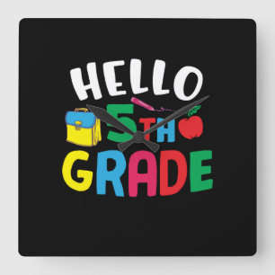 5th Grade Teacher Hello Fifth Grade Square Wall Clock