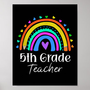 5th Grade Teacher Rainbow Heart Fifth Grade Back T Poster