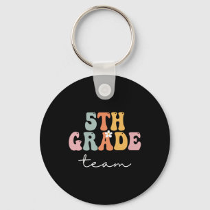 5th Grade Team Retro Groovy Women Happy First Day Key Ring