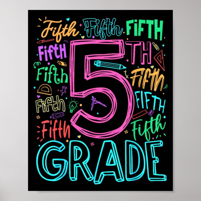 5th grade typography team fifth grade teacher back poster (Front)