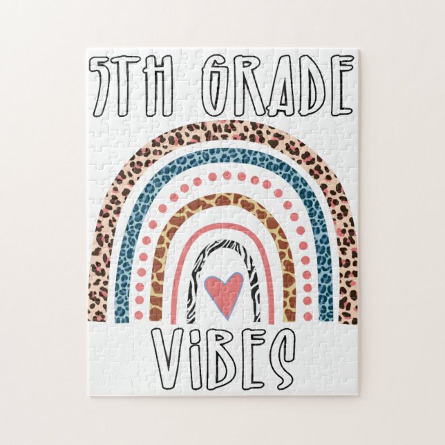 5th Grade Vibes Only Zebra Giraffe Cheetah Rainbow Jigsaw Puzzle (Vertical)