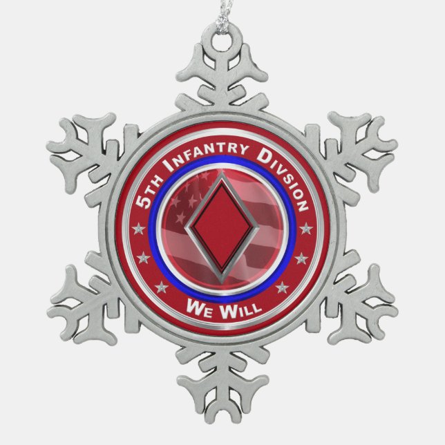 5th Infantry Division Keepsake Snowflake Pewter Christmas Ornament (Front)