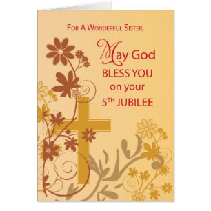 5th Jubilee Anniversary Nun Cross, Swirls, Flowers
