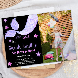 5th Mermaid Birthday Invitations with photo