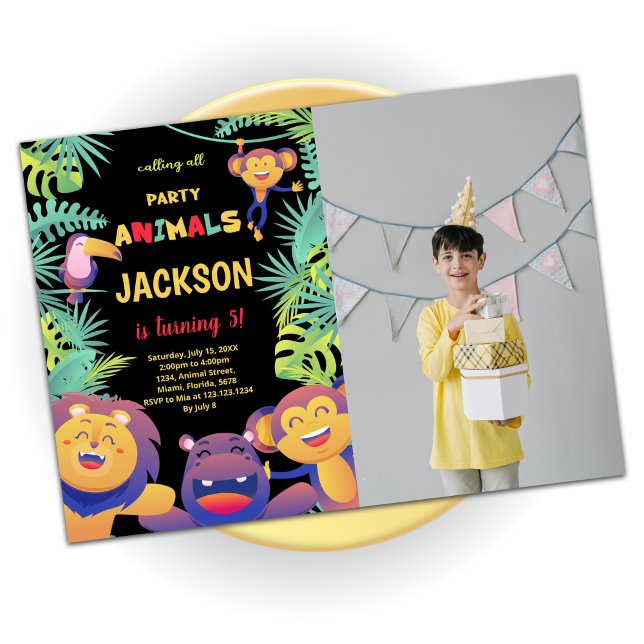 5th Orange Safari Birthday Invitations With Photo (Creator Uploaded)