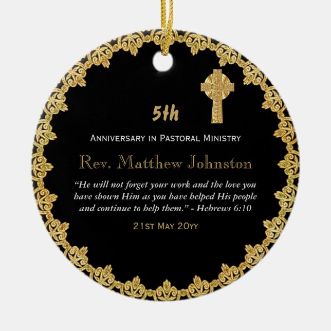 5th Ordination Anniversary Personalised Scripture Ceramic Tree Decoration (Front)