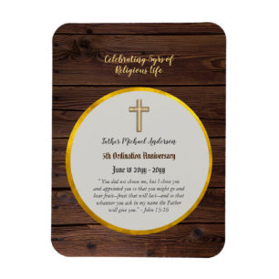 5th Ordination Anniversary Priest Wood Gold Magnet