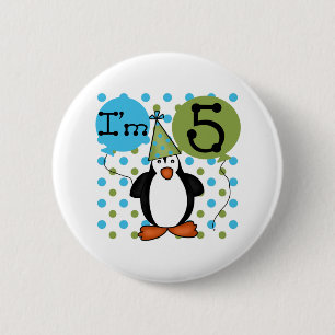 5th Penguin Birthday 6 Cm Round Badge
