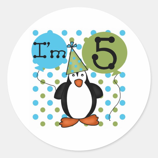 5th Penguin Birthday Classic Round Sticker (Front)