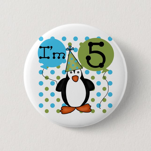 5th Penguin Birthday tshirts and Gifts 6 Cm Round Badge (Front)
