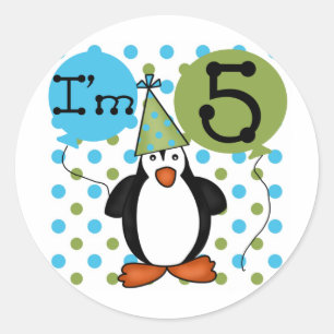 5th Penguin Birthday tshirts and Gifts Classic Round Sticker