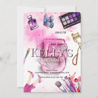 5th Pink Glam Makeup Birthday Party Spa Party Invitation