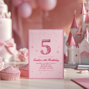 5th Pink Glitter Birthday Sparkle Glitter Invitation