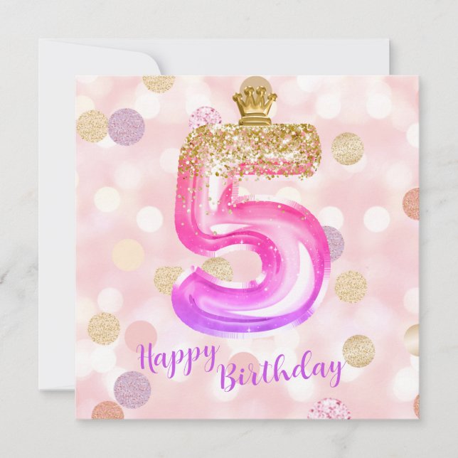 5th Pink Purple Gold Birthday Girl Card (Front)