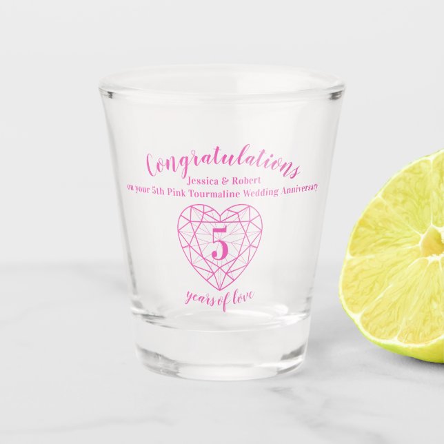 5th pink tourmaline wedding anniversary gemstone shot glass (Front)
