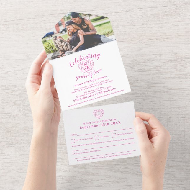 5th Pink Tourmaline wedding anniversary RSVP photo All In One Invitation (Tearaway)