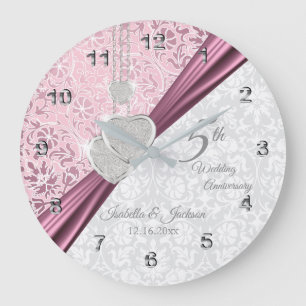 5th Pink Wedding Anniversary Keepsake Large Clock