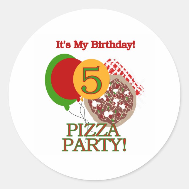 5th Pizza Party Birthday Classic Round Sticker (Front)