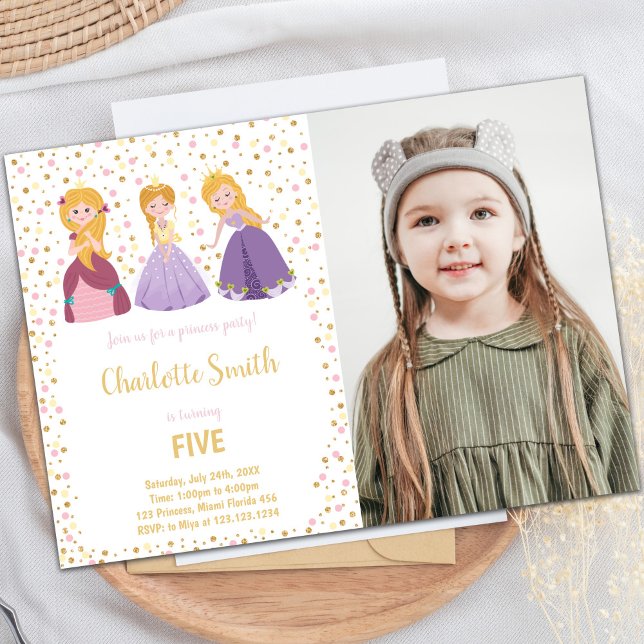 5th Princess Birthday Invitations with Photo (5th Princess Birthday Invitations with photo)