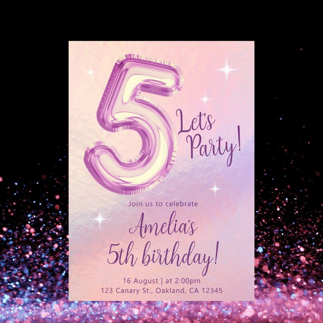 5th Rainbow Balloon Birthday Party Invitation (Creator Uploaded)