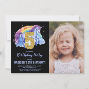 5th Rainbow Unicorn Birthday Invitations photo