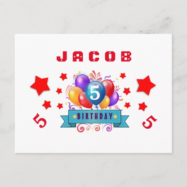 5th Save Date Birthday Balloons and Stars S01H Announcement Postcard (Front)