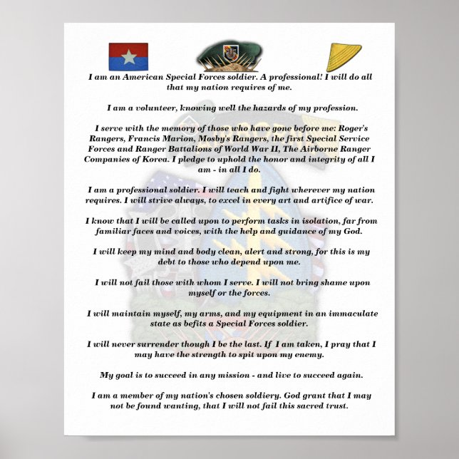 5th Special Forces Green Berets vietnam nam creed Poster (Front)