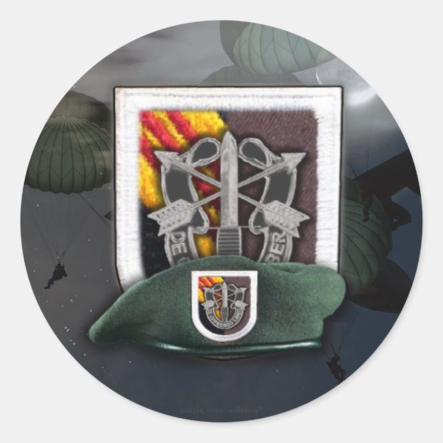 5th Special Forces Group Green Berets SF Veterans Classic Round Sticker (Front)