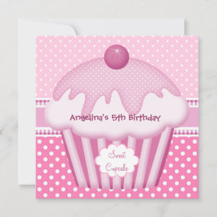 5th Sweet Cupcake White Pink Spots Girls Invitation