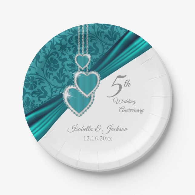 5th Turquoise Wedding Anniversary Design Paper Plate (Front)