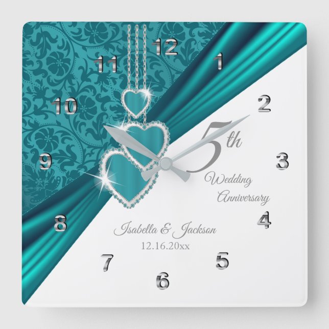 5th Turquoise Wedding Anniversary Keepsake Square Wall Clock (Front)