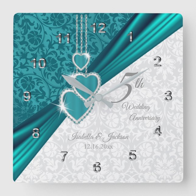 5th Turquoise Wedding Anniversary Keepsake Square Wall Clock (Front)