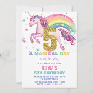 5th Unicorn Birthday Invitations