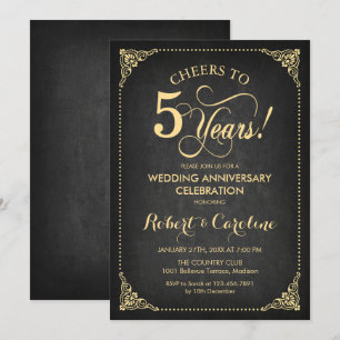 5th Wedding Anniversary - Chalkboard Gold Invitation